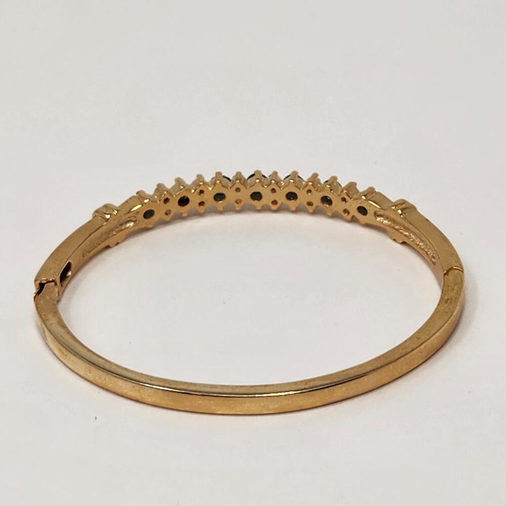Blue Clear Crystal Gold Tone Bangle Hinged Bracelet Costume Jewelry Workwear - Picture 5 of 6